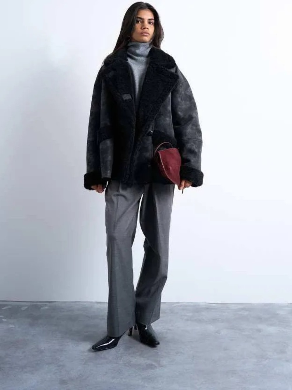 Topshop Black Faux Shearling Teddy Jacket